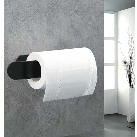 Porte-papier toilette, lot de 2, sans perçage, acier inoxydable mat,  distributeur autocollant, montage mural, noir