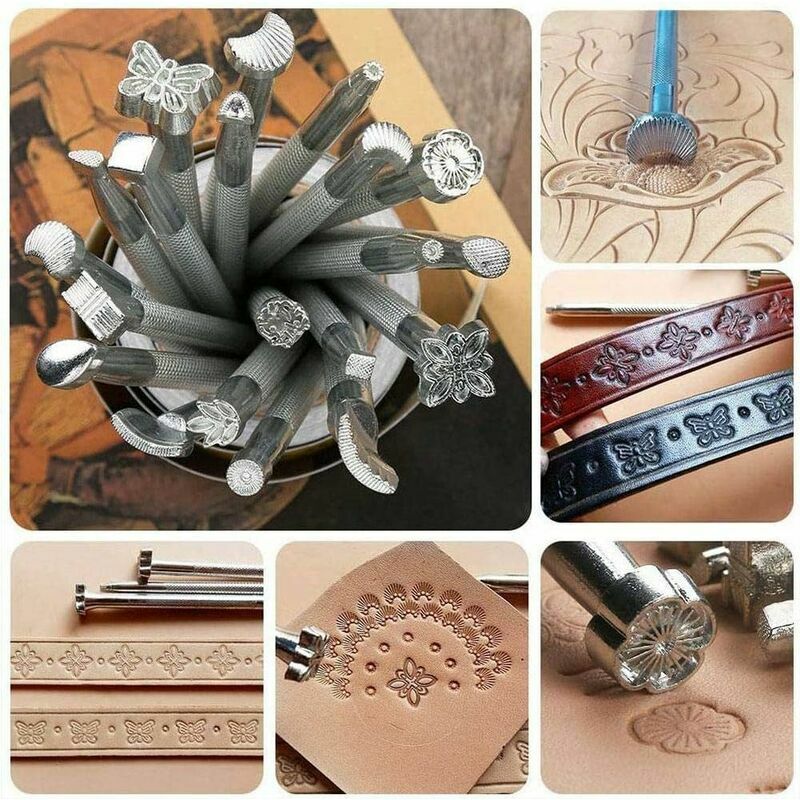 Kit de travail du cuir, kit d'outils en cuir, outils d'artisanat du cuir  avec outils d'estampage du cuir, kit de couture du cuir, poinçon à griffes  pour la fabrication artisanale du cuir 