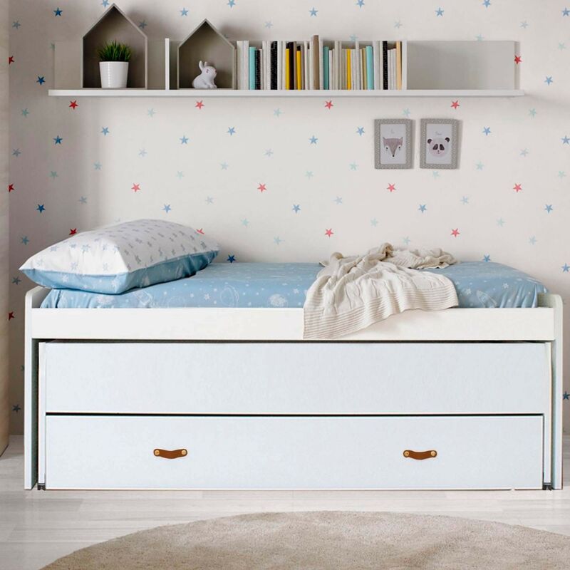 Cama compacta 90 blanca con dos camas + 2 cajones Aurora 90x190cm + 2 somieres