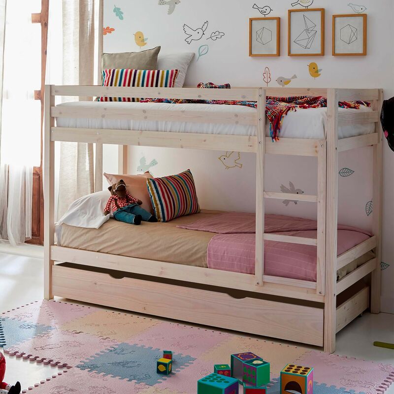 Litera infantil de madera Tiana 90x190/90x190cm + cajon almacenaje