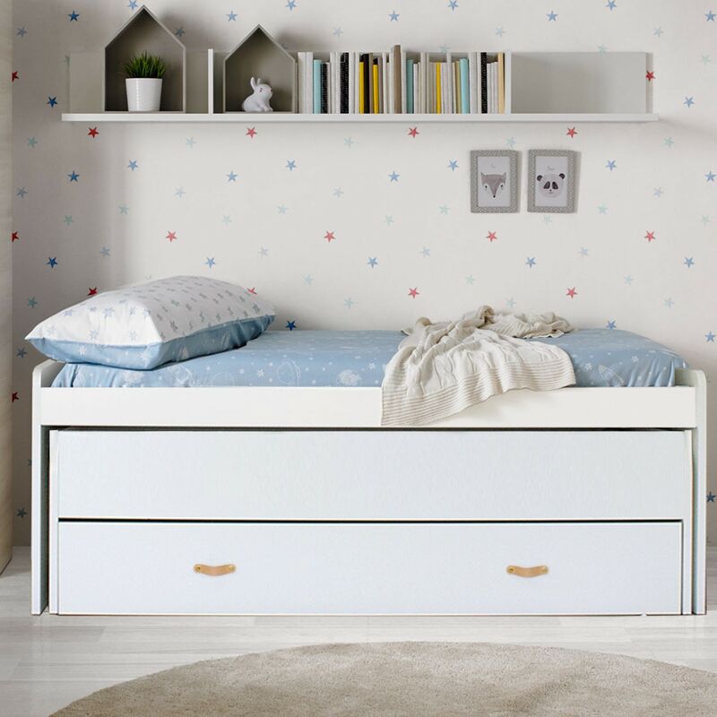 Cama compacta 105 blanca con dos camas + 2 cajones Aurora 105x190cm + 2 somieres + 2 colchones