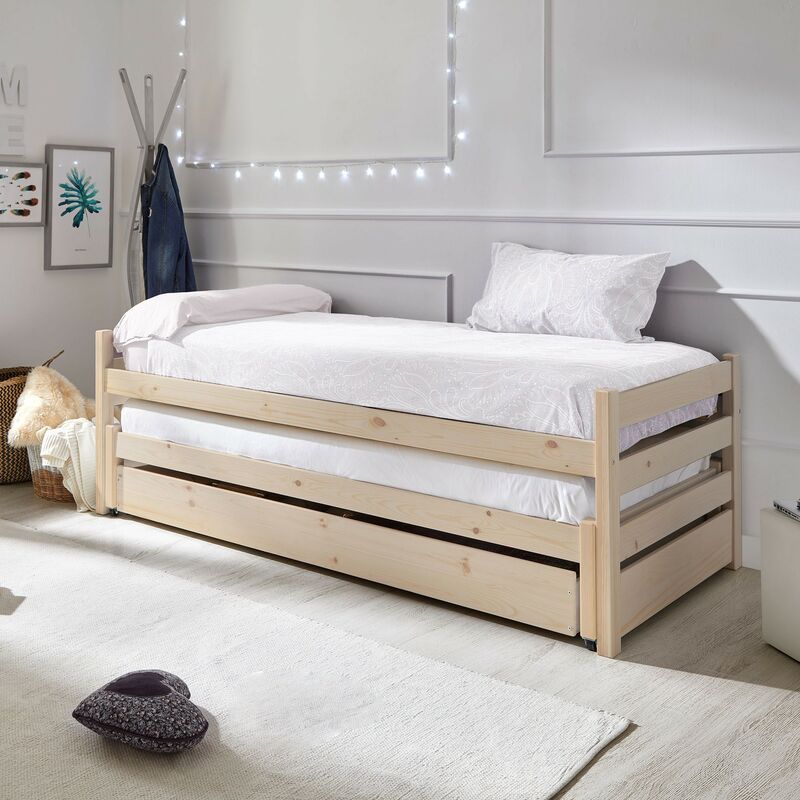 Cama nido triple madera Pepa 90x200 cm. Color blanco lavado