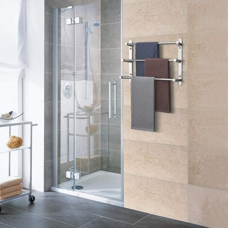 Porte-Serviettes Mural de Salle de Bain Porte-Serviettes Aluminium avec 3 barres 40×28cm Argent