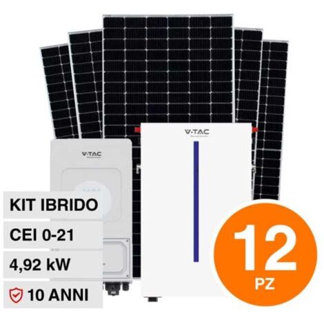 Kit 4.92KW 12 Pannelli solari fotovoltaici 410W IP68 + Inverter monofase + Batteria LIFEPO4