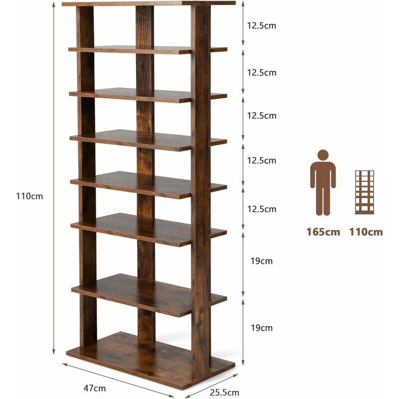 Giantex Scarpiera da Ingresso, Portascarpe a 7 Ripiani, Scaffale per 14  Scarpe, Stretto e Compatto per Salvaspazio, 45x25x110 cm (Marrone, L)