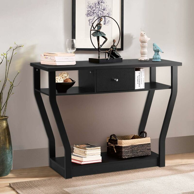 GIANTEX Consolle Tavolo con Cassetto, Console e Tavoli da Divano, a 3  Ripiani, per Soggiorno da Ingresso, Design da Terra, Moderno, 120x30x81cm  (nero)