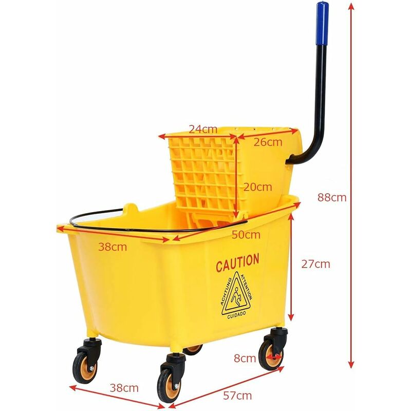 GIANTEX 32L Carrello da Pulizia, Carrello Mono Vasca con Strizzatore,  Secchio per Mocio, Carrello Portatile con Ruote, Carrello con 2 Secchi, 57  x 38 x 88 cm