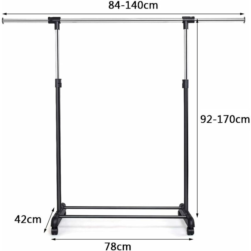 GIANTEX Appendiabiti a Binario Stendibiancheria Estensibilen Singolo, Stendino  con Ruote Bloccabili, Appendiabiti da Terra, Scaffale per Abiti, Regolabile  in Altezza tra 92-170 cm