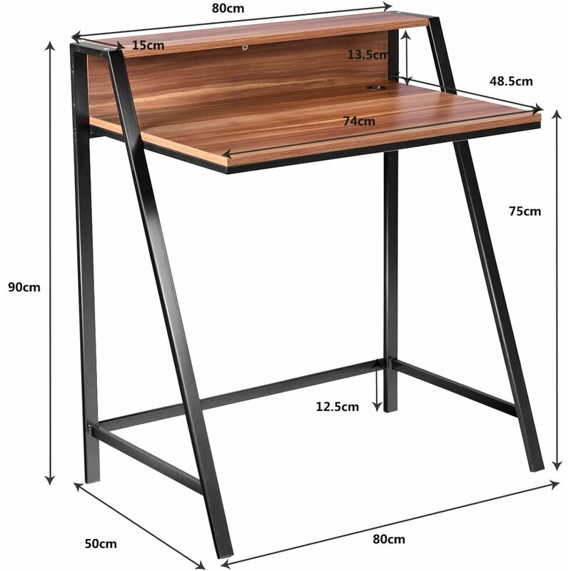 Giantex Scrivania con Ripiano, Scrivania per Computer con Supporto per  Monitor, Scrivania per PC con Telaio in Metallo, Tavolo da Lavoro per  Ufficio，80 x 47,5 x 90,5 cm,2 Colori (marrone)