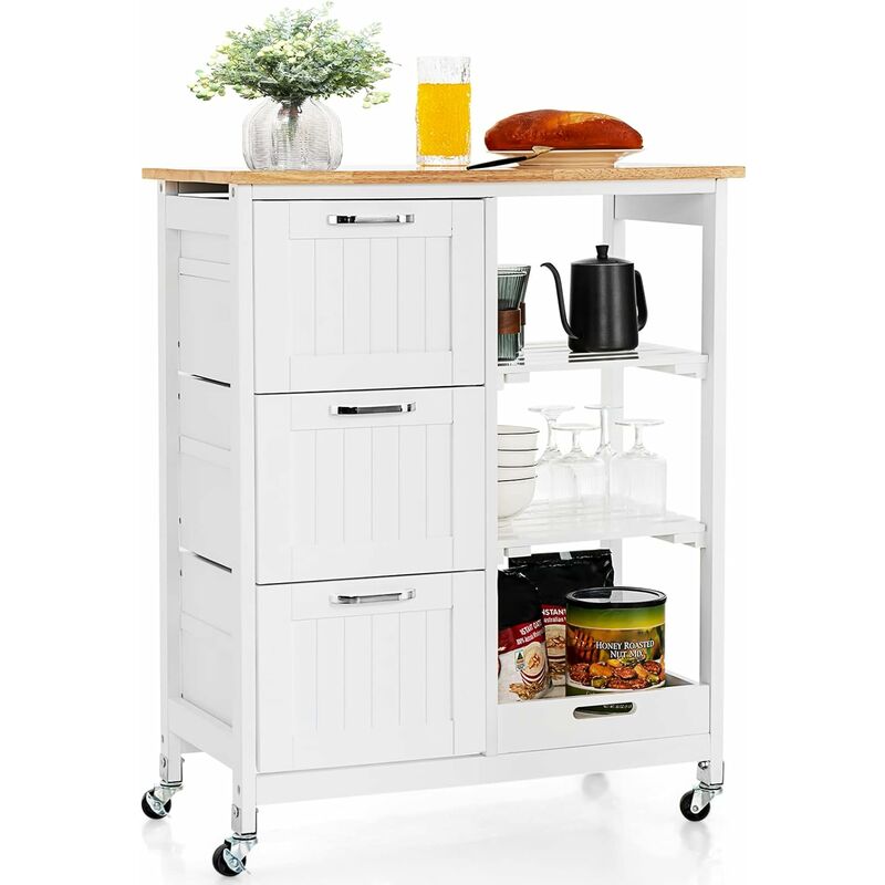 Giantex Carrello di Servizio con 4 Ripiani, Scaffale da Cucina con Rotelle,  Mobiletto Cucina Salvaspazio con 3 Grandi Cassetti, 67x37x83,5 cm, 2 Colori  (bianco)