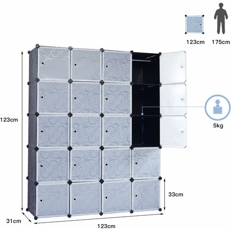 GIANTEX Armadio Modulare, Armadio Modulare Cubi, Armadio Pieghevole in  Plastica, Portaoggetti Organizzatore, Armadietto Mobiletto con Ante