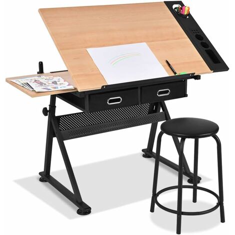 Giantex - Tavolo da disegno con sgabello, altezza regolabile e