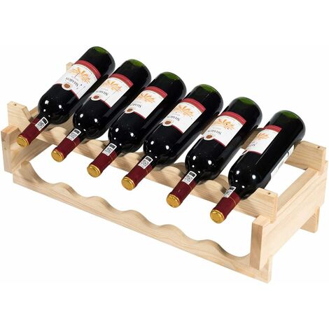 GIANTEX -Portabottiglie Autoportante Impilabile a 6 Ripiani in Legno  Massiccio per 36 Bottiglie di Vino , in