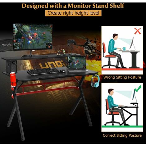 scrivania gaming tavolo per pc computer ufficio in acciaio console porta  cuffie bibite joystick gamepad game