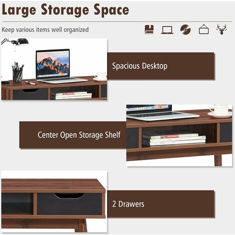 Giantex Scrivania Computer con Vassoio Spazioso 110x50 cm, 2 Cassetti, 1  scomparto aperto, Tavolo per Computer