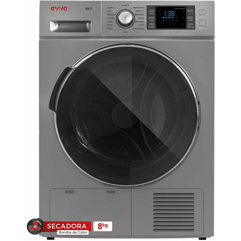 Secadora EVVO S4.8DXe, 8 kg, Bomba de calor, Inox