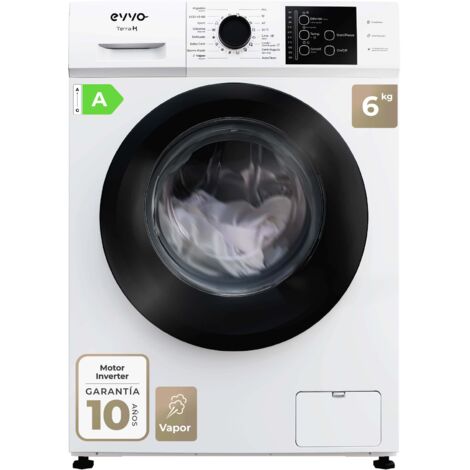 EVVO Lavadora 6 kg carga frontal Terra K6, 1000 rpm, Clase energética A, 15 programas, Función vapor Steam Wash, Lavado Rápido 15’, Inicio diferido, Blanco