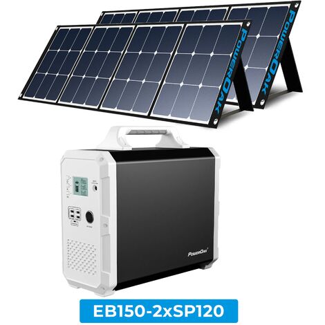 PowerOak BLUETTI EB150 Génerateur portable 1500Wh/1000W avec 2xSP120 panneaux solaires monocristallins de 120W chacun