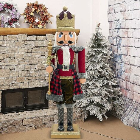 Casse-Noisette Soldat En Bois - Décoration De Noël Traditionnelle - 25,5 Cm - Figurine Peinte Pour Cheminée, Table Ou Étagère - 13