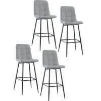 Set 4 tabourets velours VELVETTE, dossier, repose-pieds, pied noir Couleur: Gris