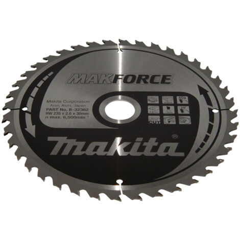 Makita – Lame de scie circulaire 235 mm B32362 – 40 dents en carbure pour bois dur – Coupe nette sans éclat – Alésage 30 mm