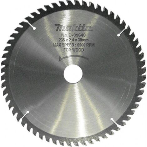 Makita – Lame de scie circulaire 235 mm D09640 – 60 dents pour bois dur – Diamètre d'alésage 30 mm – Coupe nette et rapide