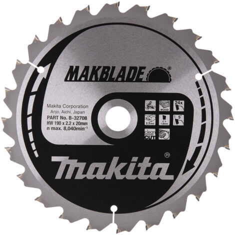 Makita – Lame de scie circulaire 190mm pour bois dur – Alésage 20mm – 24 dents – Coupe nette sans éclat – B32708