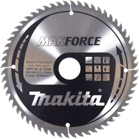 Makita – Lame de scie circulaire 190 mm B32390 – 60 dents – Pour bois dur – Coupe nette sans éclat – Compatible scies circulaires portables