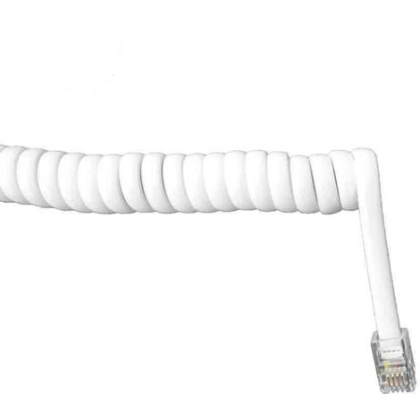 Rallonge téléphonique, bouclée, 25m à 4m, 4 voies, blanche, mâle-mâle, 6V EDM 56002 (1/2)