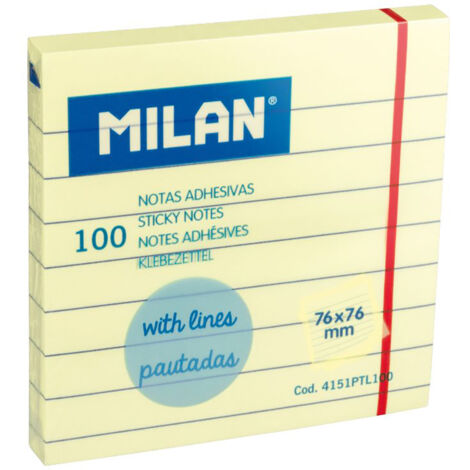 Bloc de 100 notes autocollantes lignées jaune clair 76x76mm Milan (1/3)