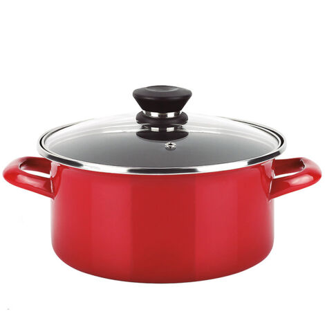 FAGOR Optimax Casserole Induction 24 cm Acier Émaillé, Antiadhésif sans PFOA, Couvercle Verre Rouge (1/4)