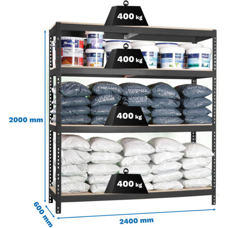 Étagère de rangement charge lourde rayonnage stockage 5 étages en MDF 750 kg