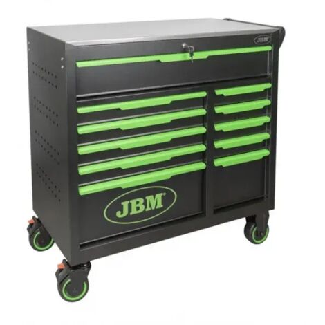 JBM – Chariot à outils 11 tiroirs – Servante roulante en acier 0,8 mm – Plan de travail inox 18 mm – Roues TPR verrouillables pour mobilité - JBM54511