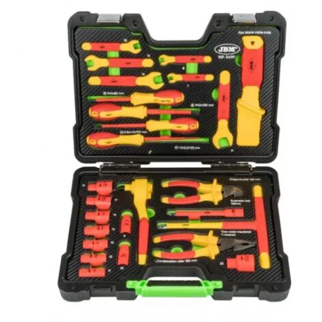 JBM – Mallette de rangement à outils isolée VDE 54091 – 26 pièces certifiées sécurité – Douilles hexagonales 3/8' et pinces universelles - JBM54091
