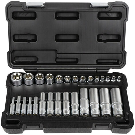 JBM54141 Ensemble de 28 douilles TORX zinguées courtes et longues 1/2 », 1/4 » et 3/8 »