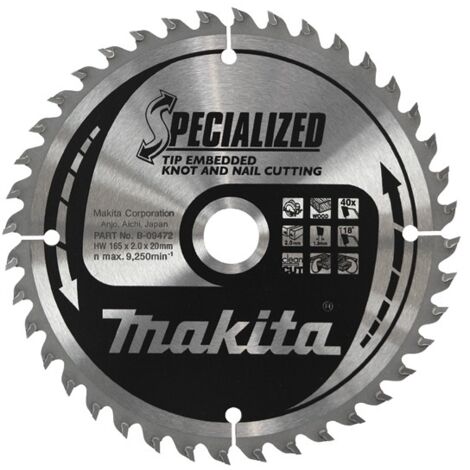 Makita – B33168 Lame de scie circulaire 165 x 20 mm – 40 dents T.C.T pour bois dur et teck – Coupe nette sans éclat (1/3)
