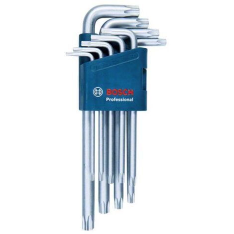 Bosch Professional – Clés mâles coudées Torx 9 pièces en acier S2 – Accès facile dans angles 25° – Couple élevé avec effet de levier – 1600A01TH4