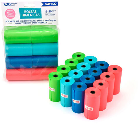 Sacs d’hygiène parfumés au talc, 16 rouleaux de 20 sacs Nayeco (1/2)