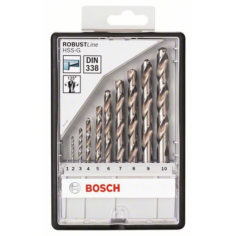 BOSCH 2607010535 Coffret de 10 forets à métaux Robust Line HSS-G, 135°, 1 - 10 mm