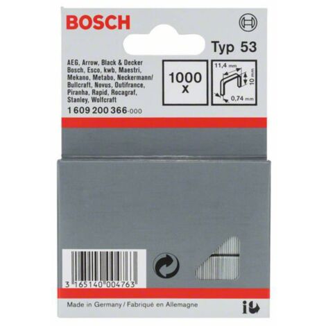 Agrafes Type 53:114x074x10mm : 1 000 pièces  BOSCH 1609200366
