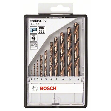 BOSCH 2607019925 Coffret de 10 forets à métaux Robust Line HSS-Co, 1 - 10 mm