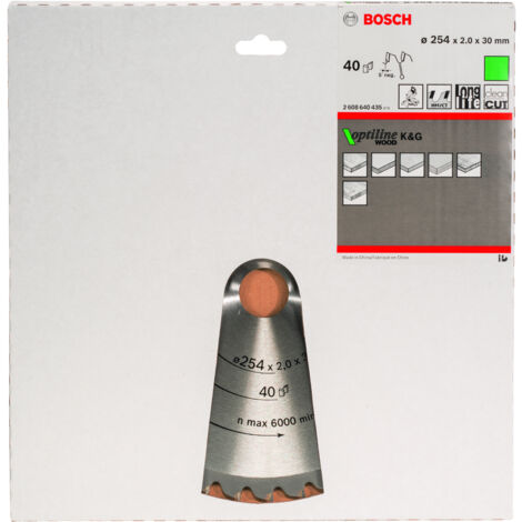 Bosch – Lame de scie circulaire pour bois dur 254 mm – Alésage 30 mm – 40 dents – Coupe nette – Acier trempé – 2608640435