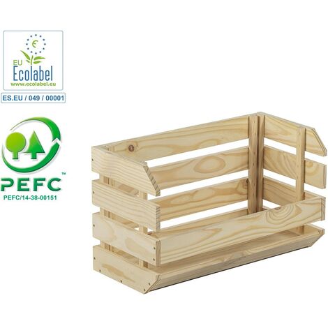 Caisse empilable en pin massif marron 60 x 28,5 x 35,3 cm – Finition naturelle – Certifiée PEFC pour gestion durable des forêts – Astigarraga (1/10)