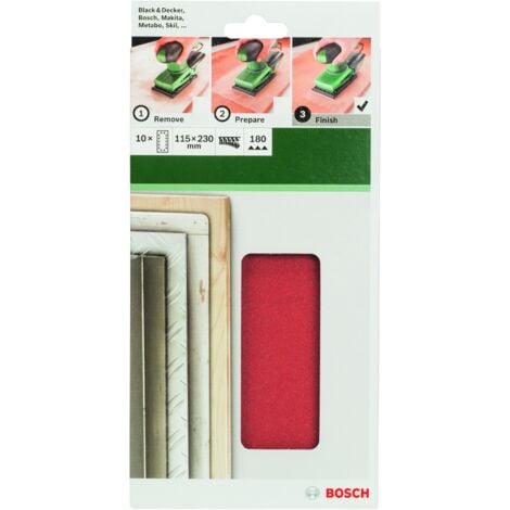 Set de feuilles abrasives 10 pièces ponceuse orbitale aléatoire taille 180  BOSCH 2609256B23
