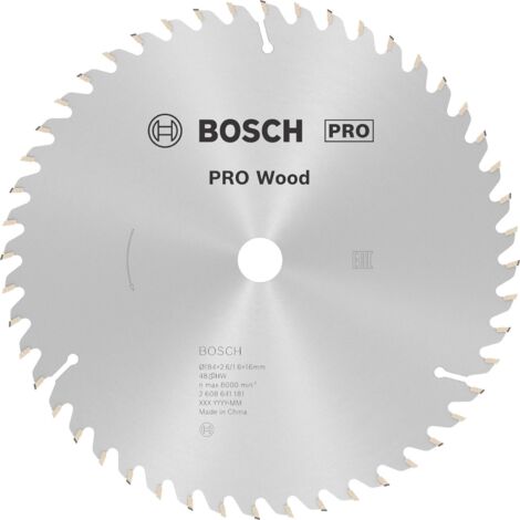 Bosch – Lame de scie circulaire 184 mm – Alésage 16 mm – 48 dents carbure pour coupes nettes dans tous types de bois – Largeur de coupe 2,6 mm - WOOD 184 X
