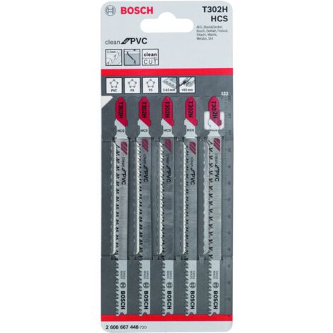 Lame de scie sauteuse PRO Plastics PVC clean T302H Bosch 132 mm 5 pces - 2608667448