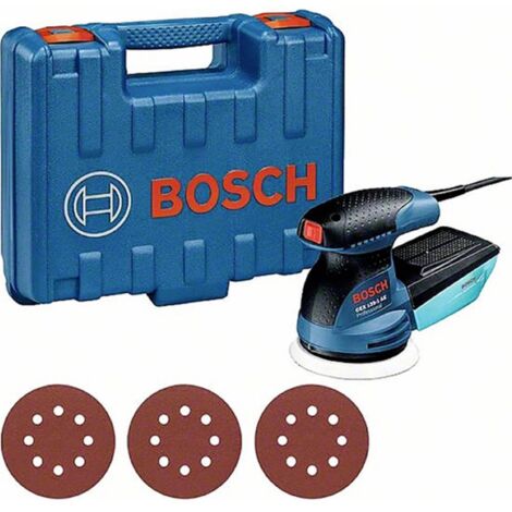 Bosch – Ponceuse excentrique 250 W – Ø 125 mm – 24000 oscillations/min – Coffret avec 3 feuilles abrasives – Pour bois dur et peinture (1/10)