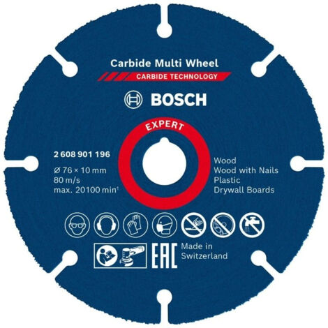 Bosch – Disque à tronçonner carbure 76 mm – Alésage 10 mm – Épaisseur 1 mm – Pour bois et plastiques – Coupe nette sans éclat