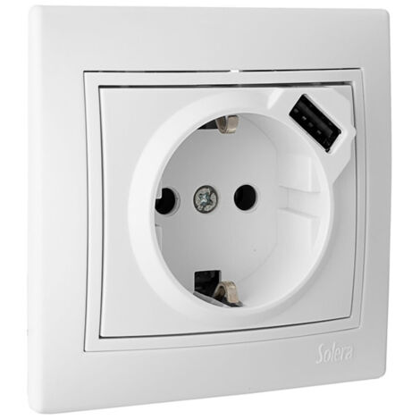 Base bipolaire avec côté T/T, 16A, 250V, USB, 16A, S. Europe Solera 65330 (1/2)