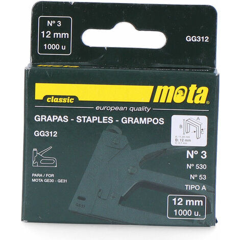 Agrafes numéro 3, 12mm, 1000 pièces  Outils Mota 89082 (1/2)